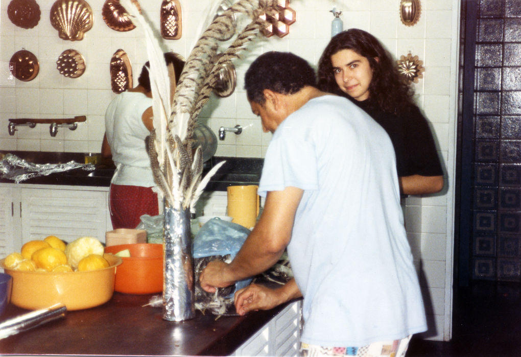 My sister Roberta playfully disguising César