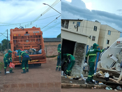 Fotos da coleta de lixo sendo realizada no primeiro dia de serviço, em Porto Velho.