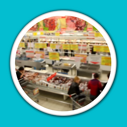 Supermarket white porthole blue backgrou
