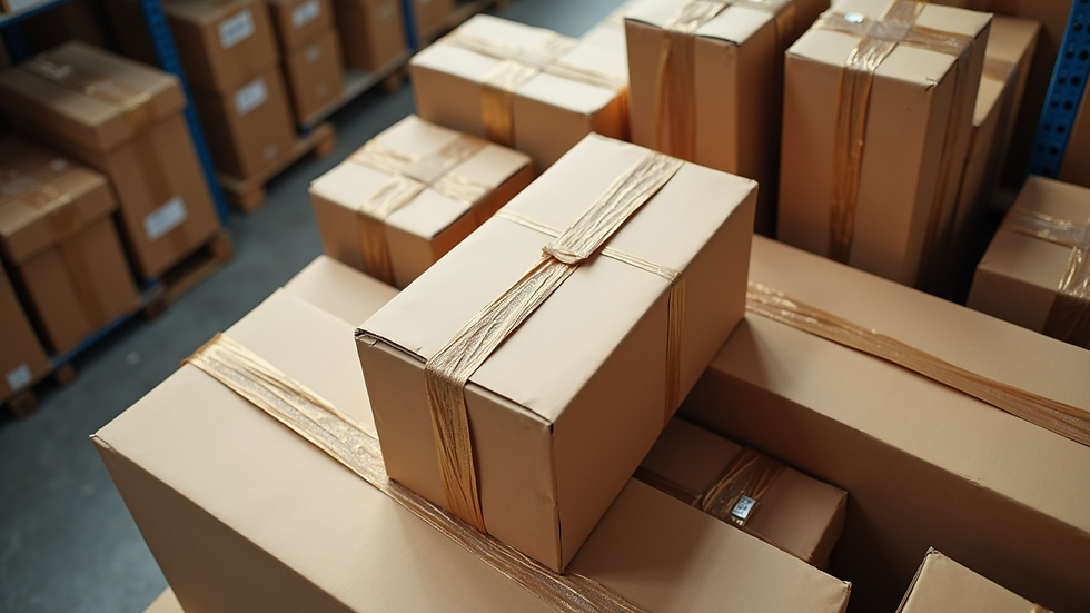 High angle view of packaging materials stacked for shipping