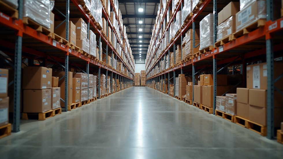 High angle view of a warehouse showcasing optimized inventory storage
