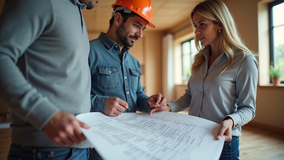 Close-up view of a contractor discussing renovation plans with a homeowner