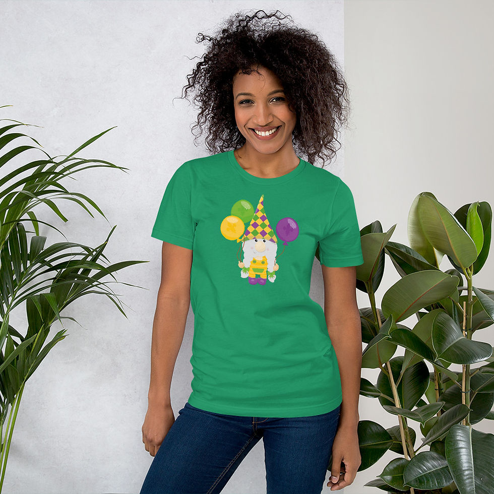Thumbnail: Mardi Gras Gnome with Balloons Short-Sleeve T-Shirt