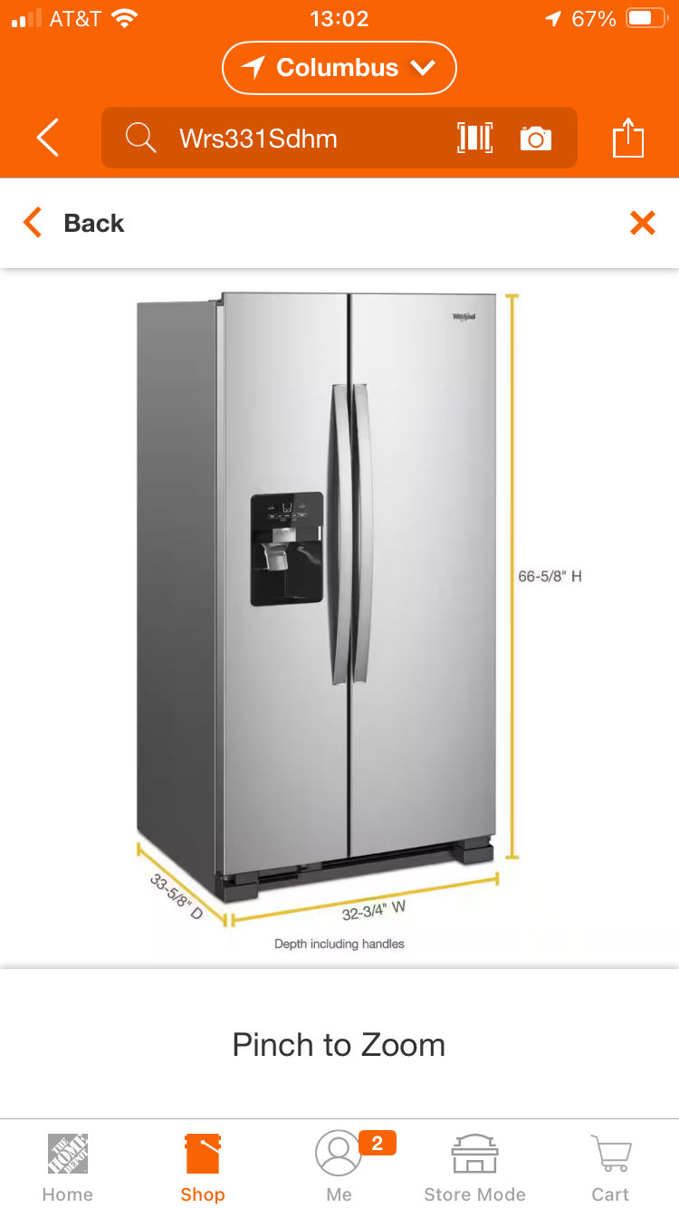 Thumbnail: 33” Side By Side refrigerator