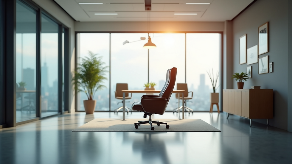 High angle view of a modern office meeting room with a single chair