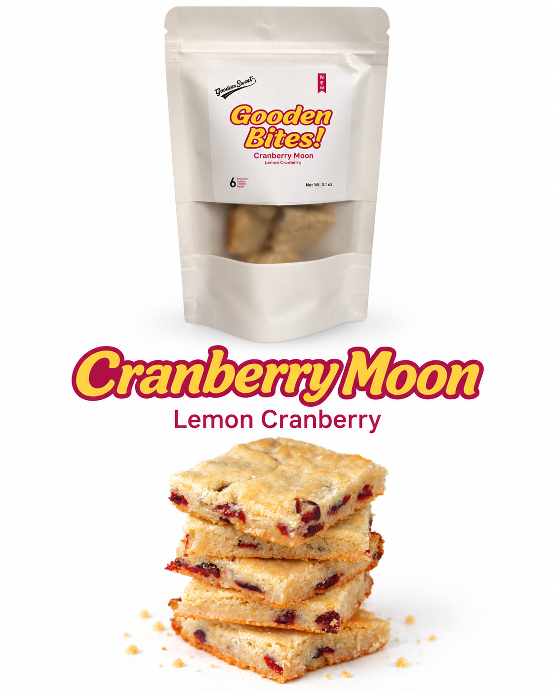 Gooden Bites! Lemon w/ Cranberries cookie bites "Cranberry Moon" - 12 bites