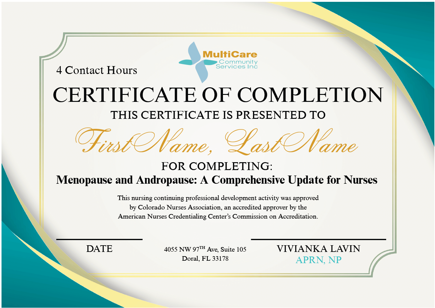 IV Completion Certificate Sample