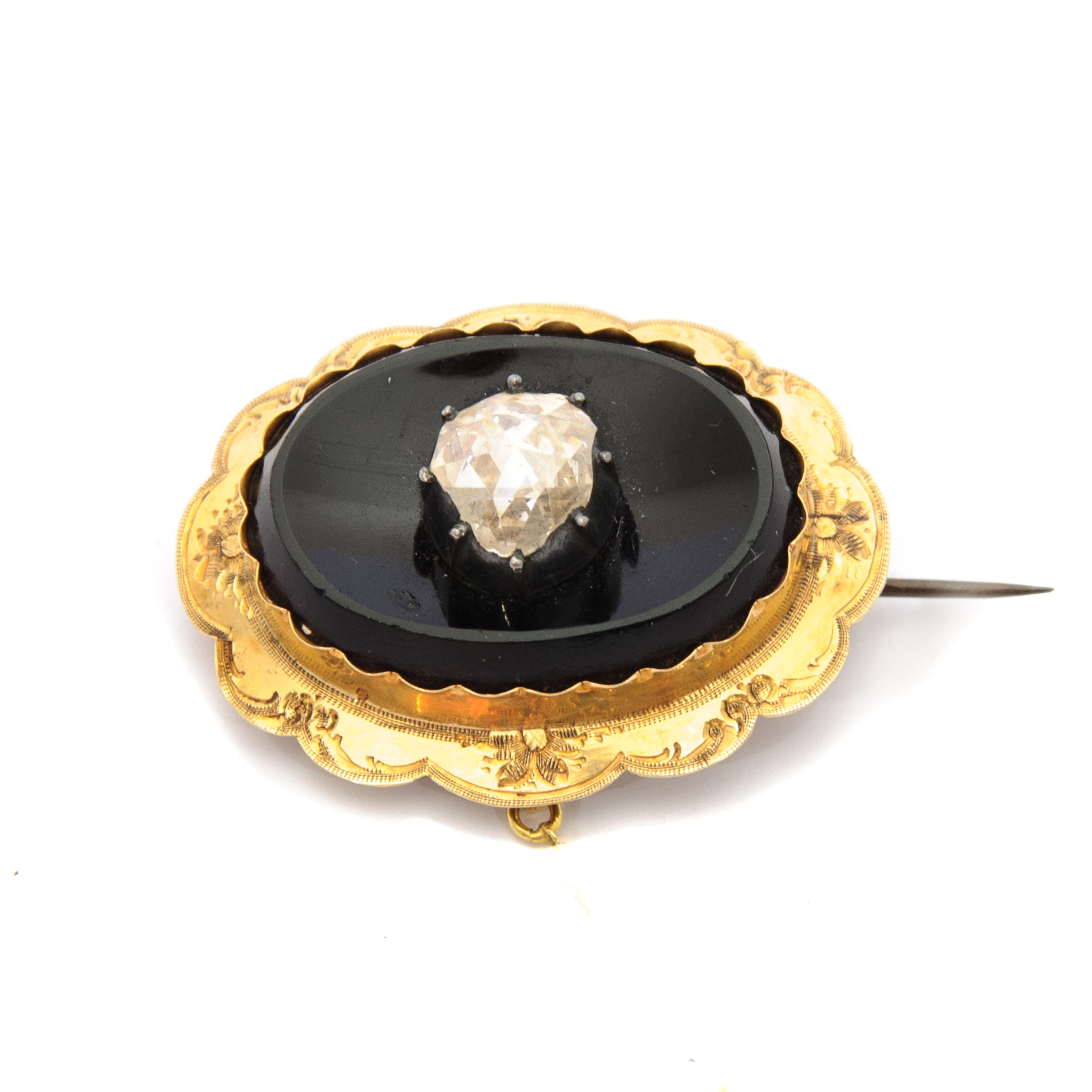 Diamond Black Onyx 14 Karat Gold Brooch
