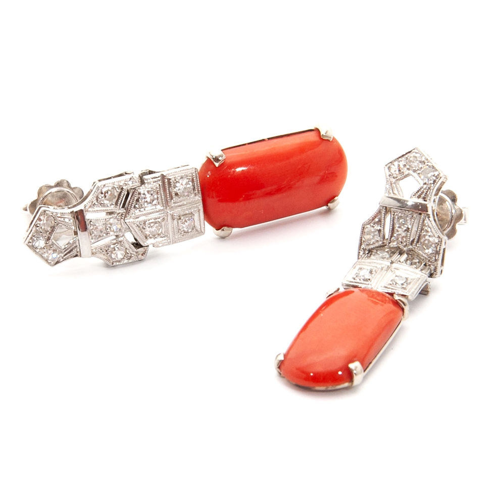 18 Karat White Gold Diamond Coral Earrings