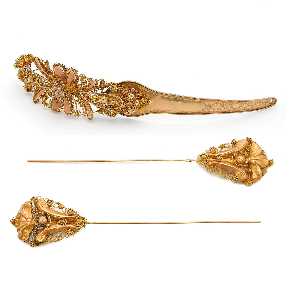 18 Karat Gold Forehead Needle and Stick Pins Jewelry Set