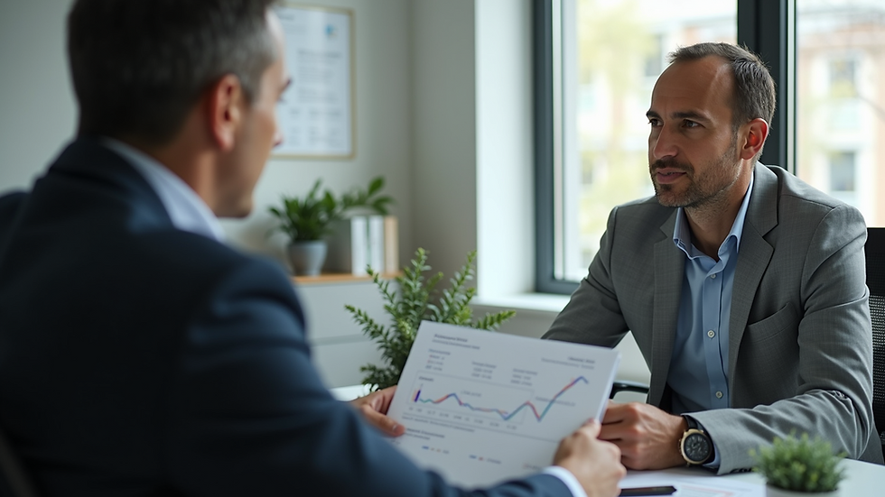 Eye-level view of a financial advisor discussing strategies