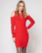 Vestido Manga Longa Recorte Ombros Tricot Vermelho Guess