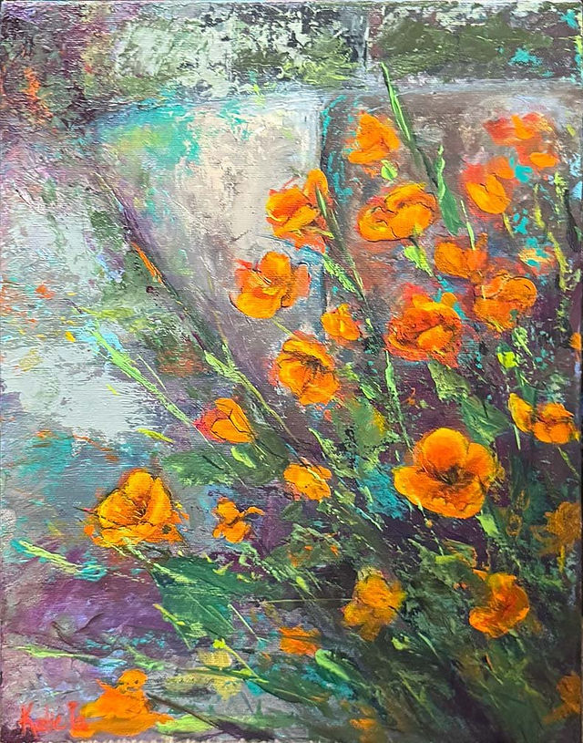 Growing Wild, 14 x 11 acrylic painting on canvas board by Katie P Garner