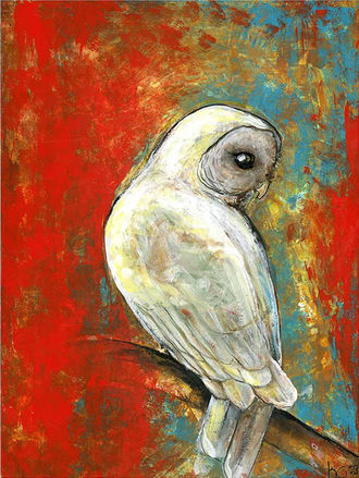 Owl, 12 x 9 acrylic on cradled wood by Katie P Garner