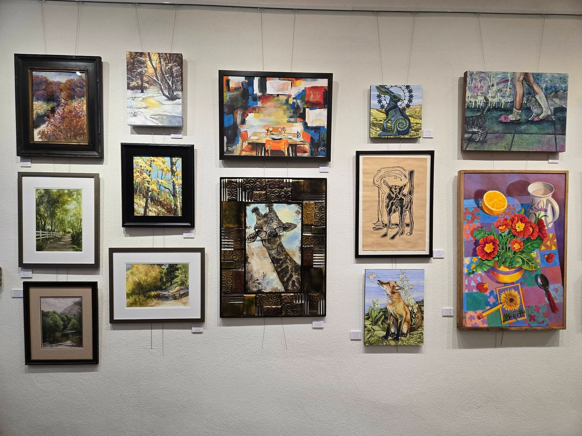 Trails End Gallery, Art wall including "Aspen" by Katie P Garner