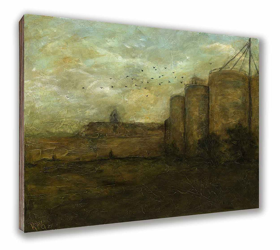 Reardan Grain Silos by Katie P Garner, mounted print