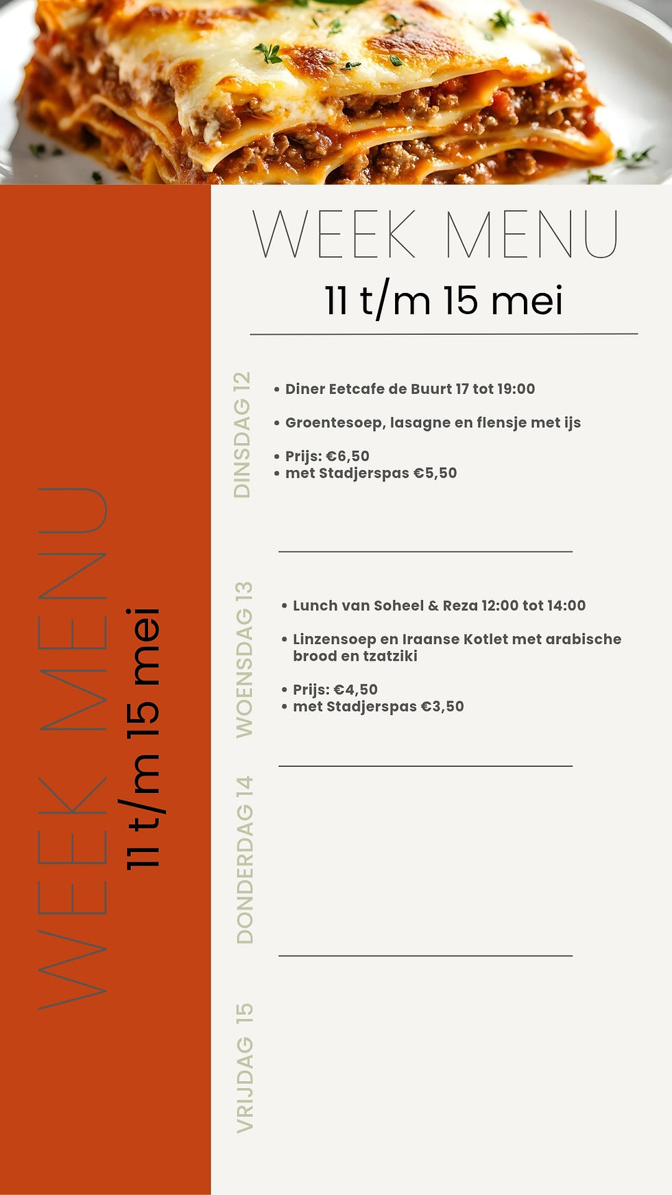Weekmenu 11 t/m 15 mei