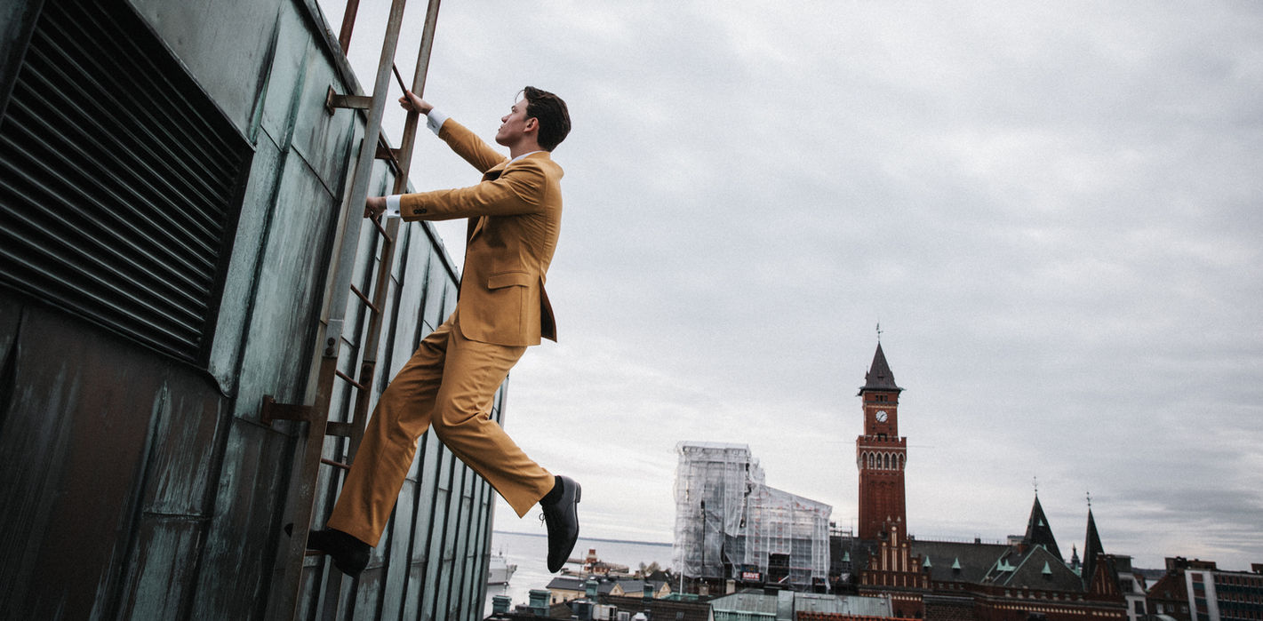 Senapsgul kostym, skräddarsydd - custom made från PELOTE, tyg av Barberis