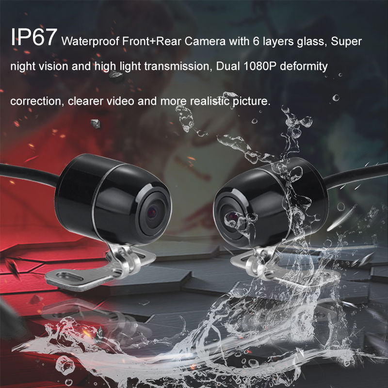 Thumbnail: Waterproof 3inch 1080P +720P 30fps Night Vision Motorcycle Dash Camera