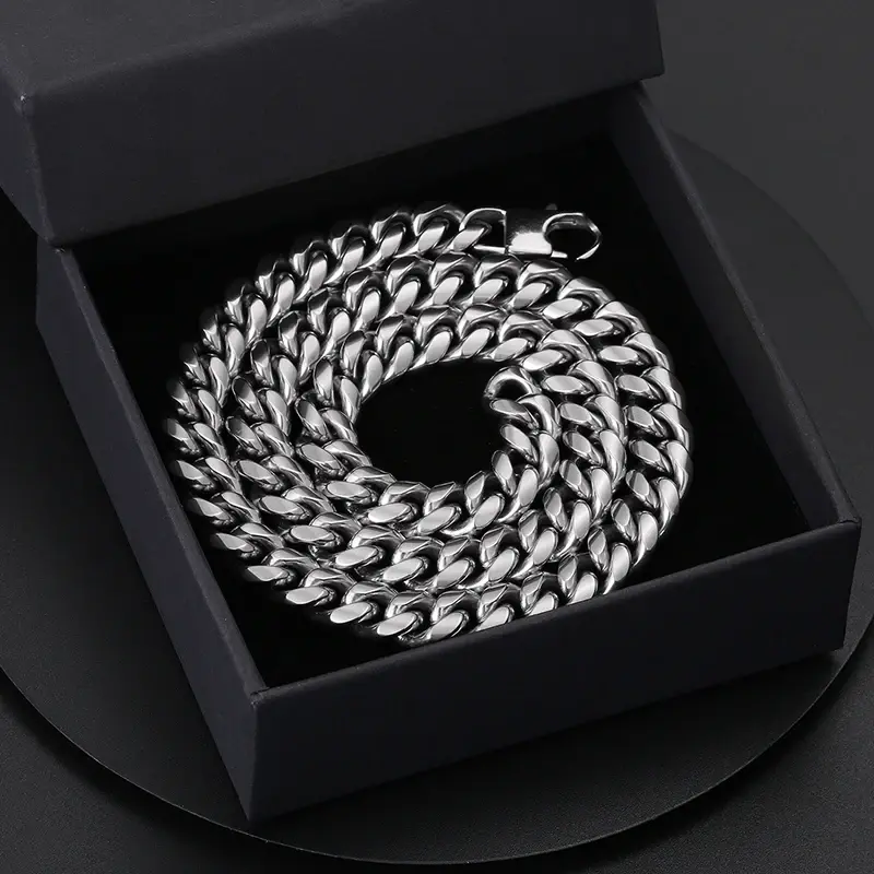 Thumbnail: 6mm -14mm Wide Stainless Steel Cuban Link Chain Necklace