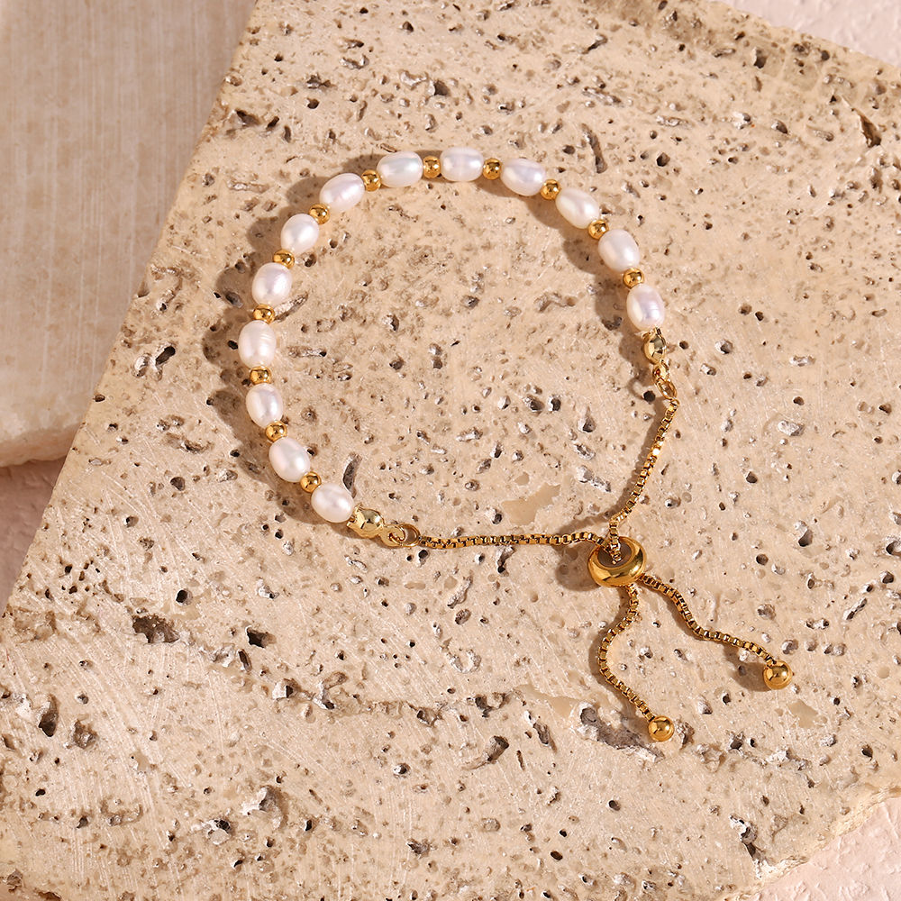 Gold Beaded Freshwater Pearl Necklace
