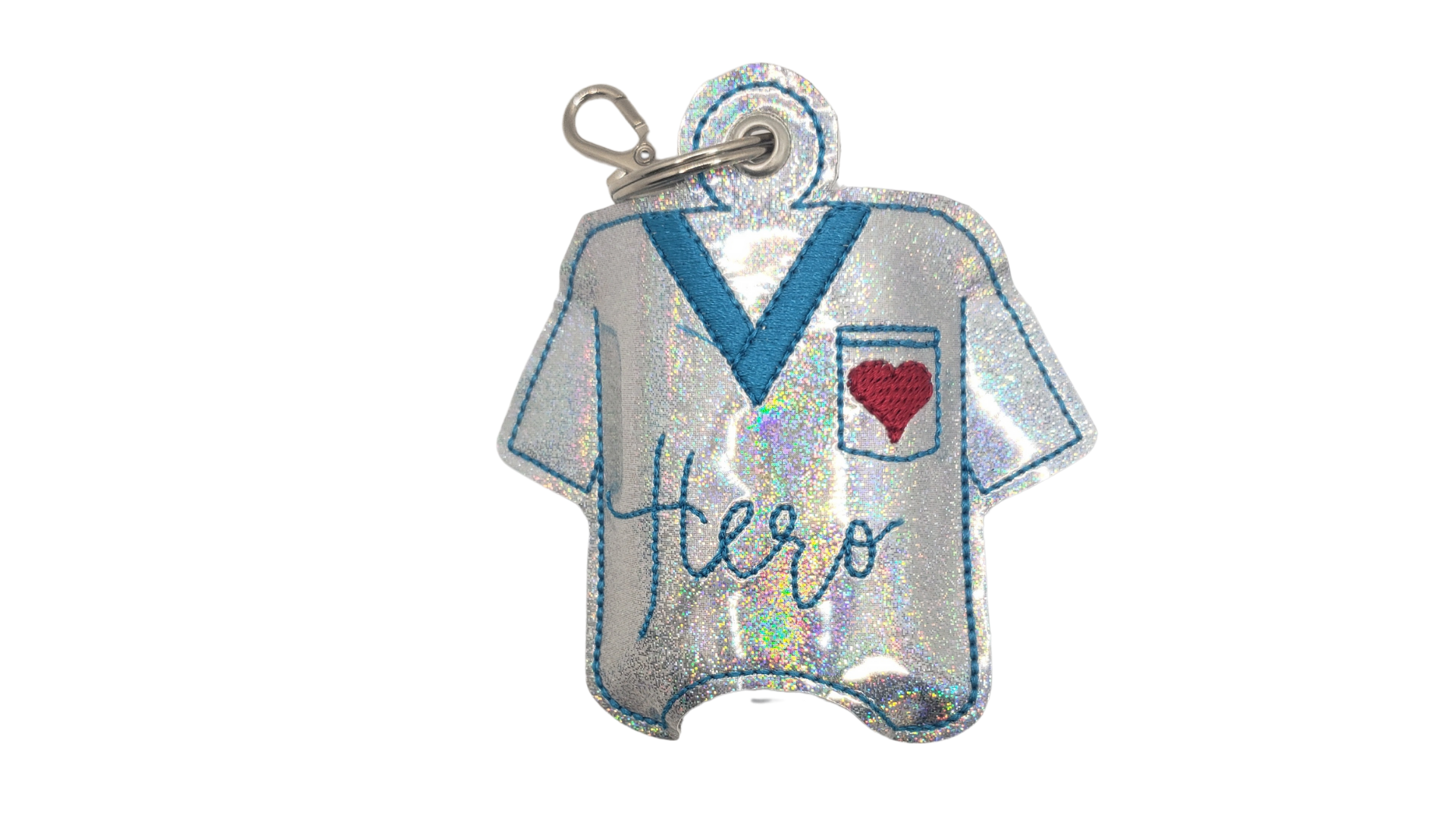 Hero Holographic Silver Hand Sanitizer Holder with sanitizer