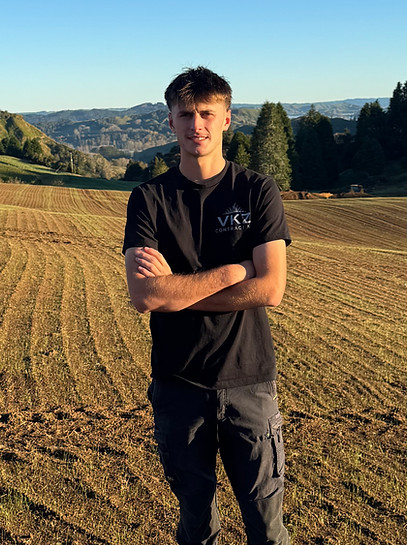 Owner of VKZ Contracting. standing on a fresh paddock he planted in grass