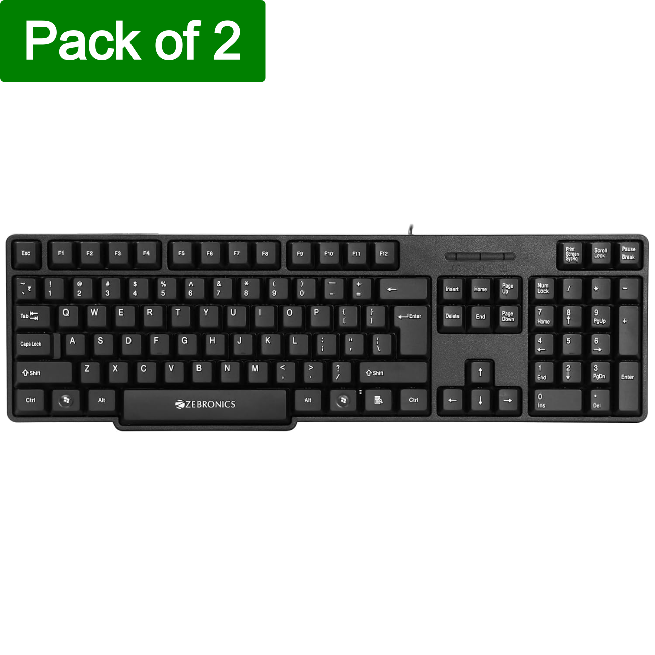 (2 Pack) K20 Wired Keyboard, 104 Keys, 1.2m Cable, ₹ Key, UV Coated Keys