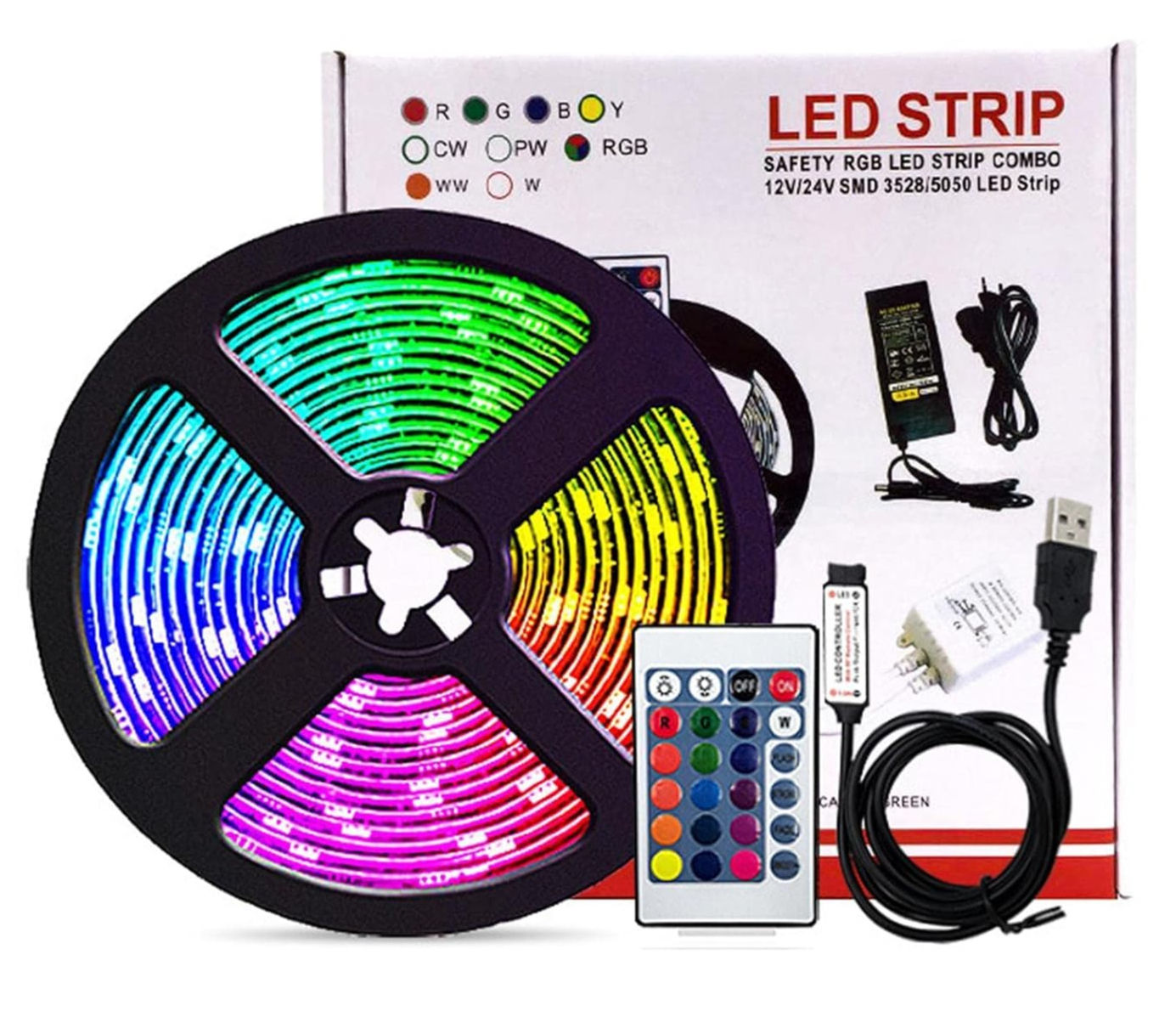 RGB LED Strip Lights (5m) with Adaptor and Remote Control Operated