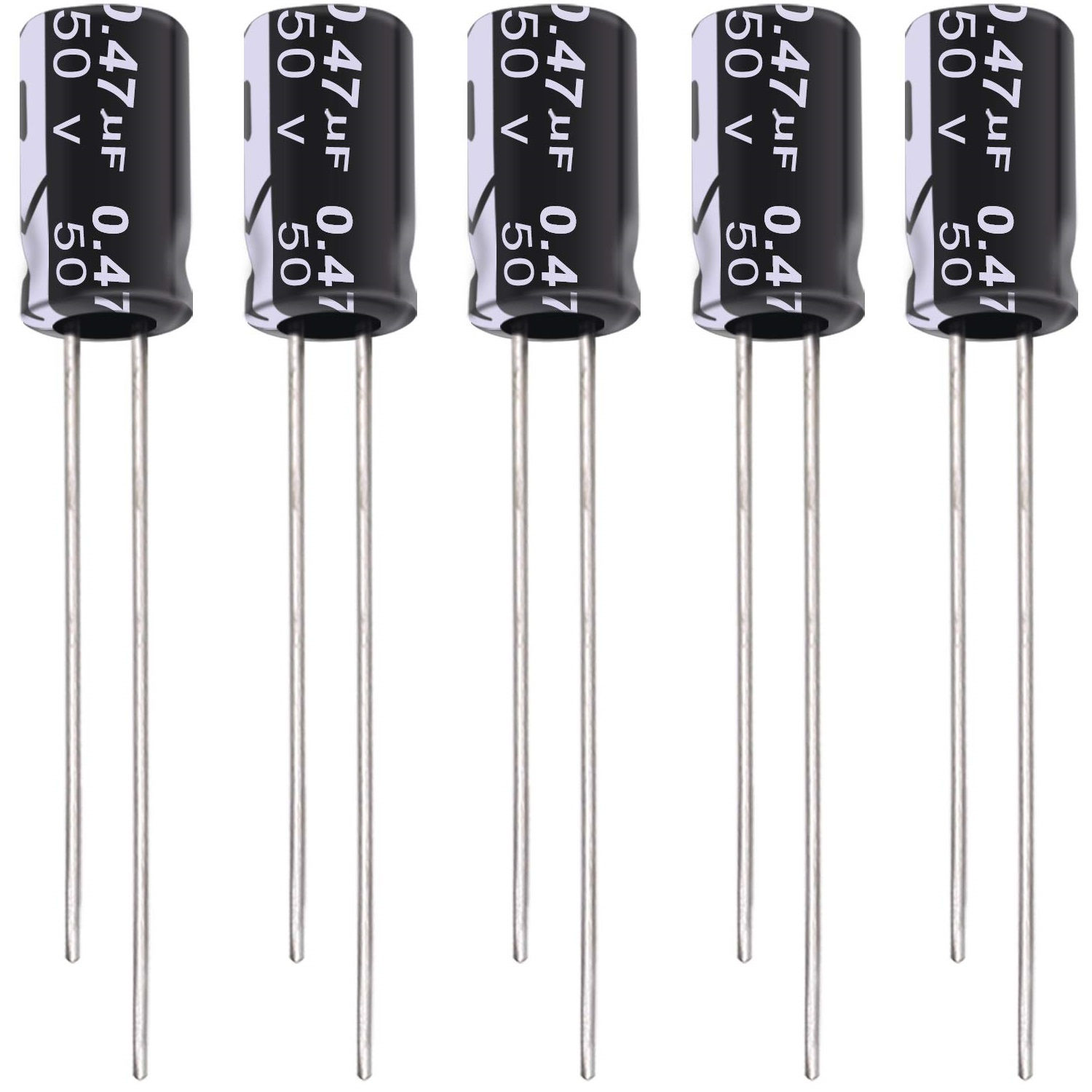 0.47uf 50v Electrolytic Capacitor (50pcs) with Aluminium Leads.