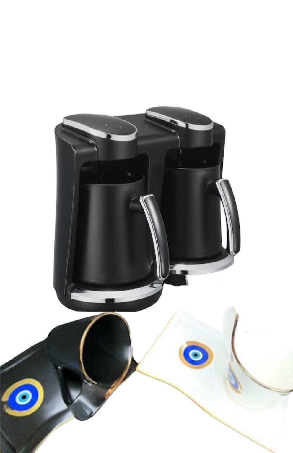 Bundle & Save- Double Black/Silver Stainless steel machine with 2 coffee cups