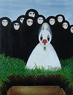 huile sur toile, peinture, Garance Monziès, rêve, mariée, enterrement, deuil, femmes, famille, cerceuil