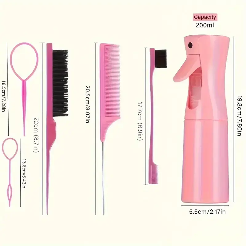Thumbnail: 6-Piece Hair Styling Kit — Hairdressing Brush Set with Spray Bottle, Rat Tail Co