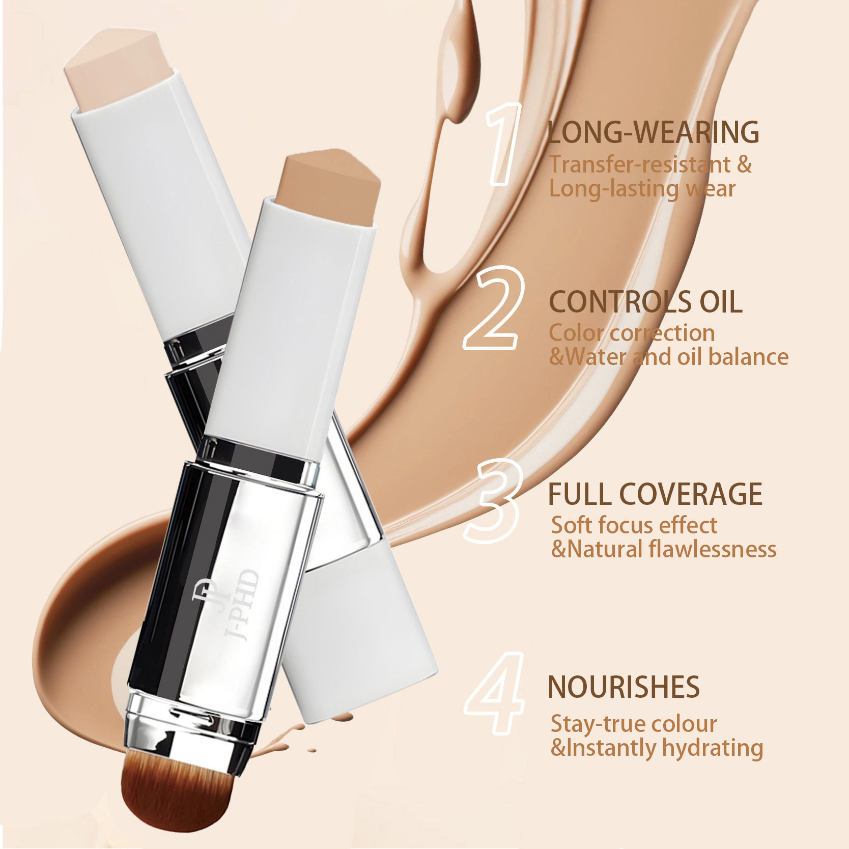 2-in-1 Foundation Brush Stick — Lightweight Matte Coverage, All Skin Types 13g