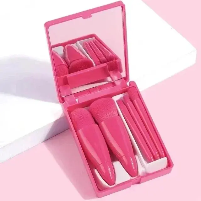 Mini Travel Brush Set — 5-Piece Portable Makeup Brushes with Mirror Box
