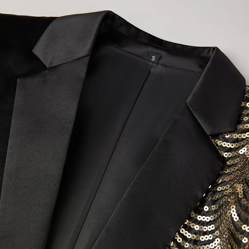 Miniatura: Blazer Masculino de Luxo com Paetê Dourado, Listras, Lapela Xale