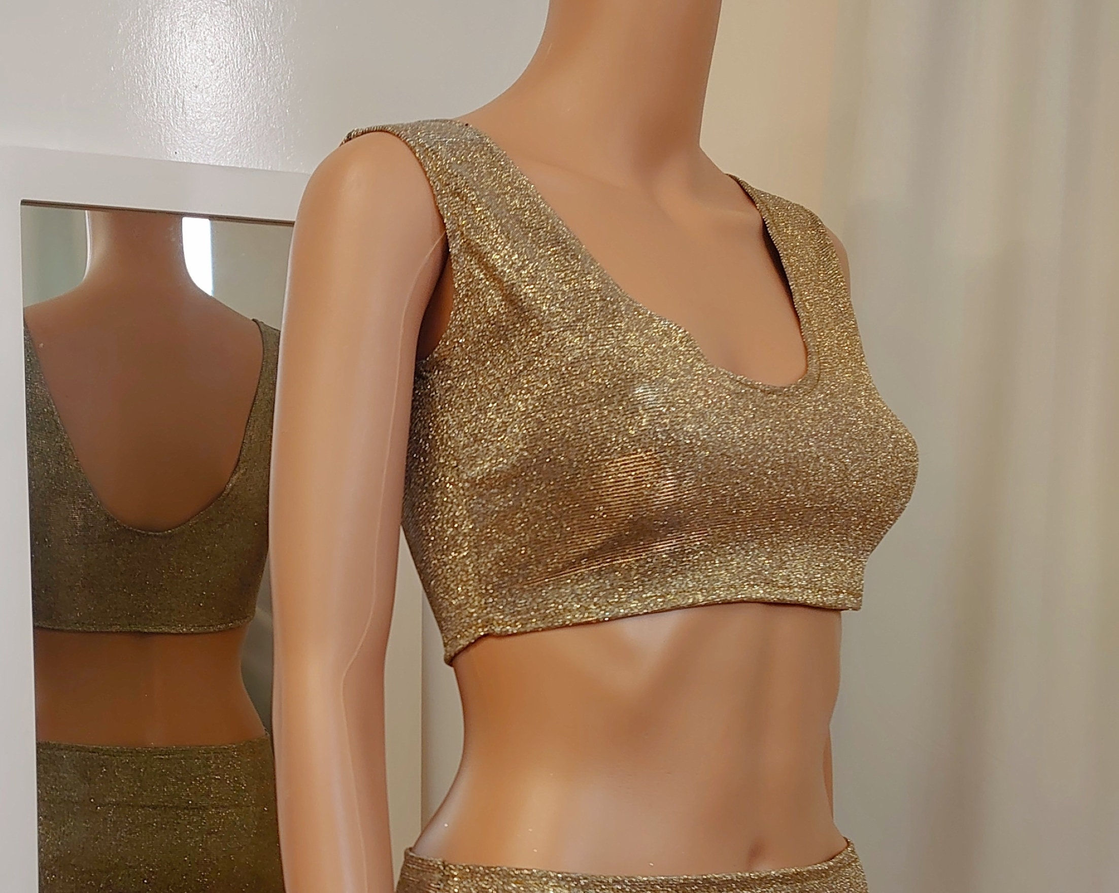 V-neck Crop Top Metallic Glitter