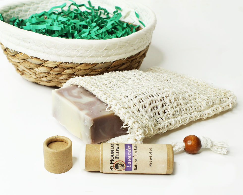 Thumbnail: Natural Soap & Lip Balm Set with Soap Saver in Basket Eco-Friendly
