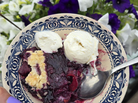Low Sugar Peach, Plum & Blueberry Cobbler (The lazy method)