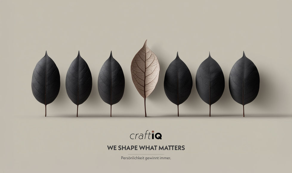 Illustration mit einer Reihe Baum Blätter. Eines ist grosser und heller und sticht daher aus der Masse heraus.