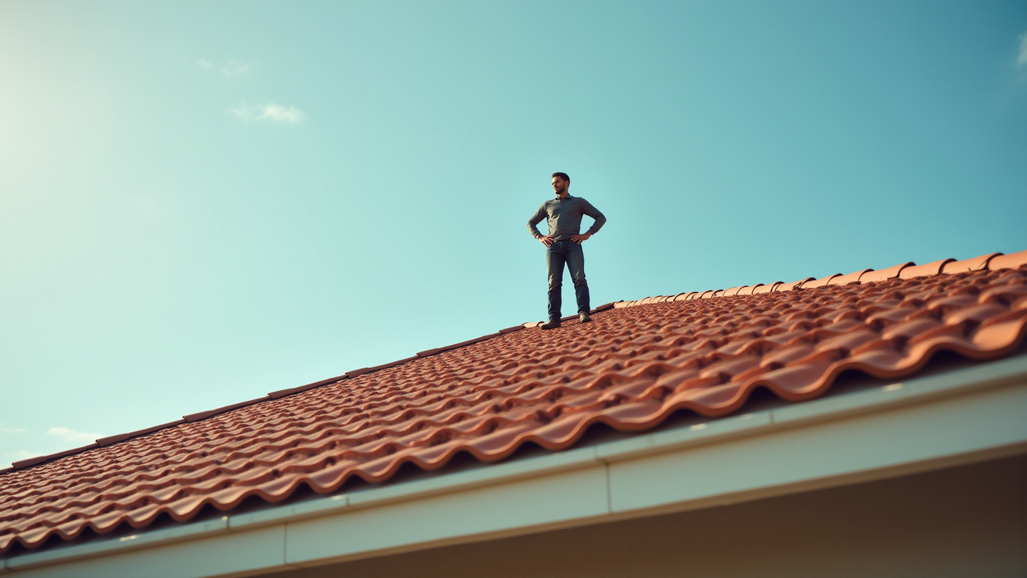 TEC Roofing Man on Roof