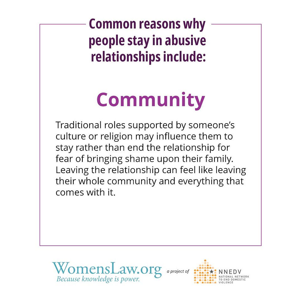 common reasons people stay in an abusive relationship: community