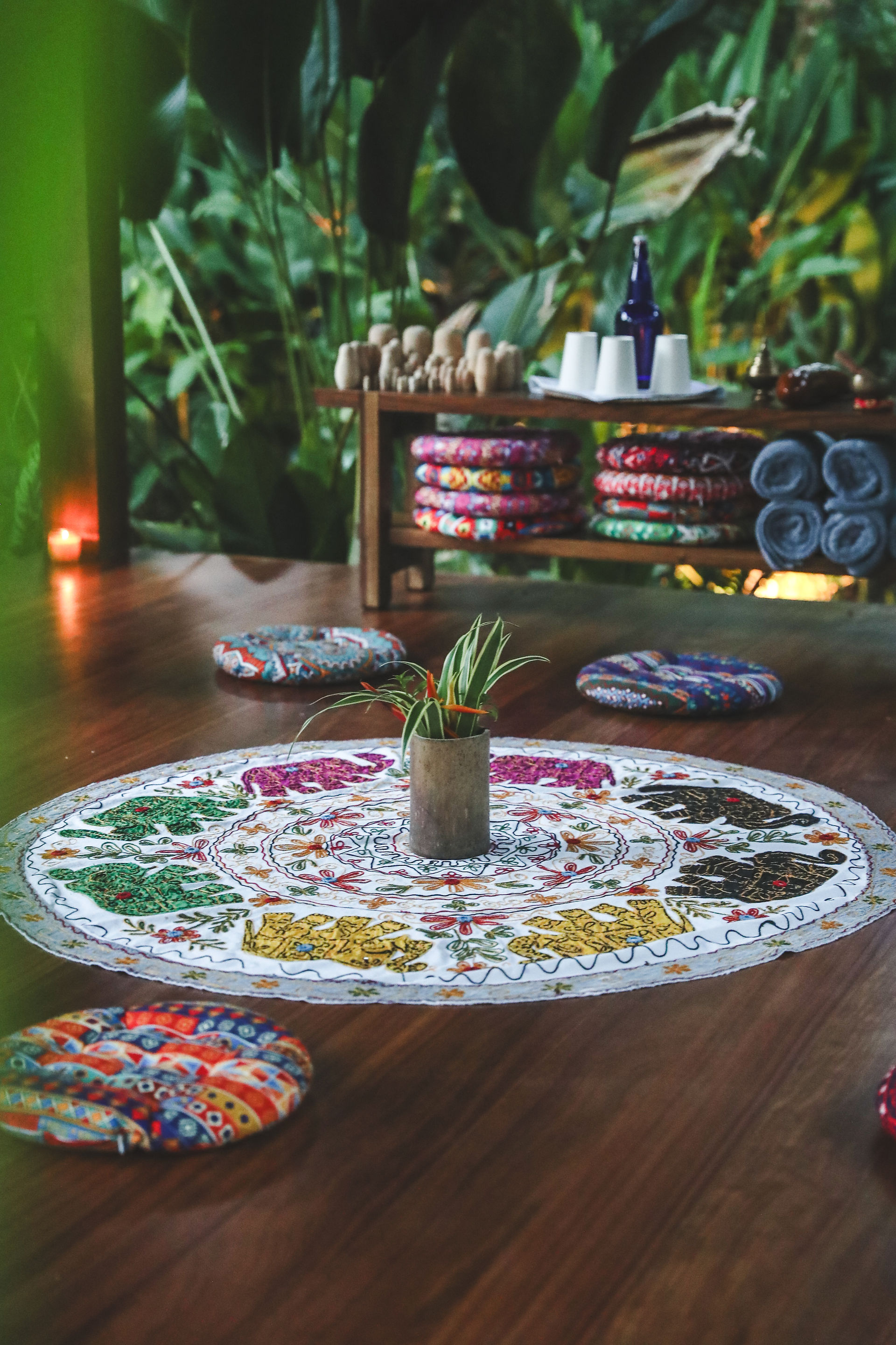 Luxury wellness sanctuary at La Coralina Island House Bocas del Toro featuring ancestral meditation mandalas and tropical decor