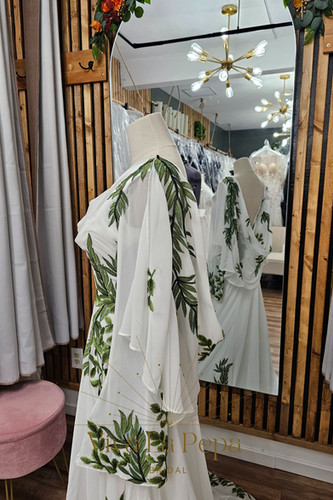 Eden Garden Gown Botanical Color embroidery Long sleeves Green Wedding dress 