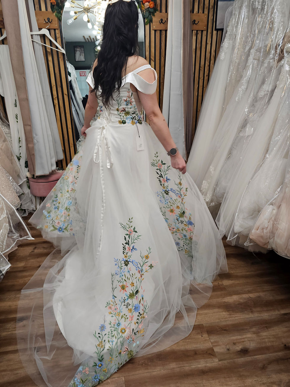Thumbnail: Salome Gown Alternative Floral Embroidery Off the shoulder Wedding Dress