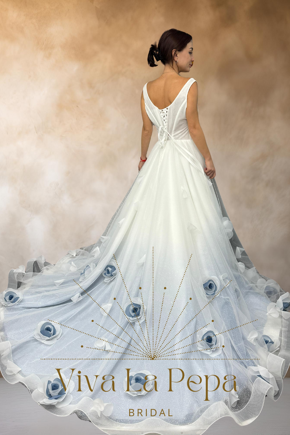 Thumbnail: Marina Gown Alternative Blue Sparkle Beaded 3DFloral Ball gown Wedding Dress