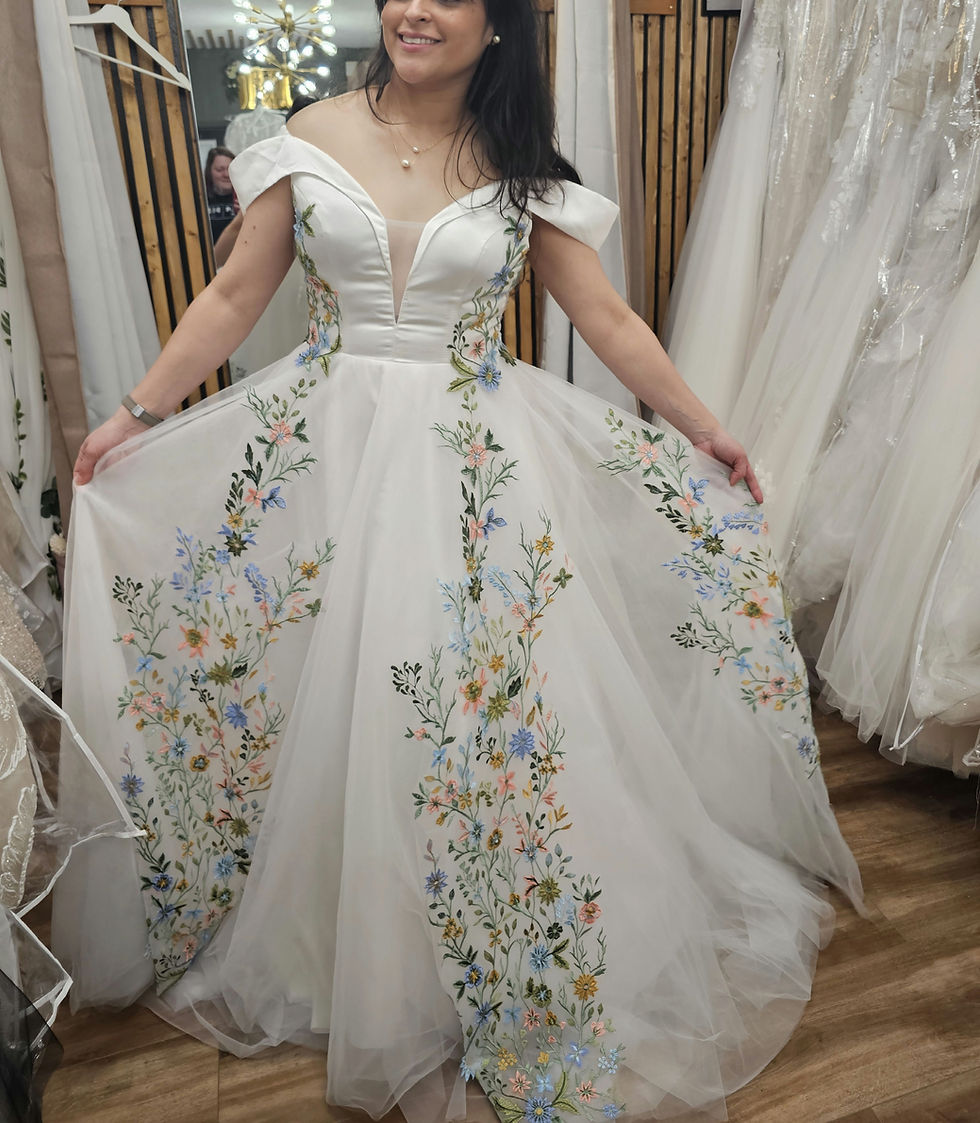 Thumbnail: Salome Gown Alternative Floral Embroidery Off the shoulder Wedding Dress