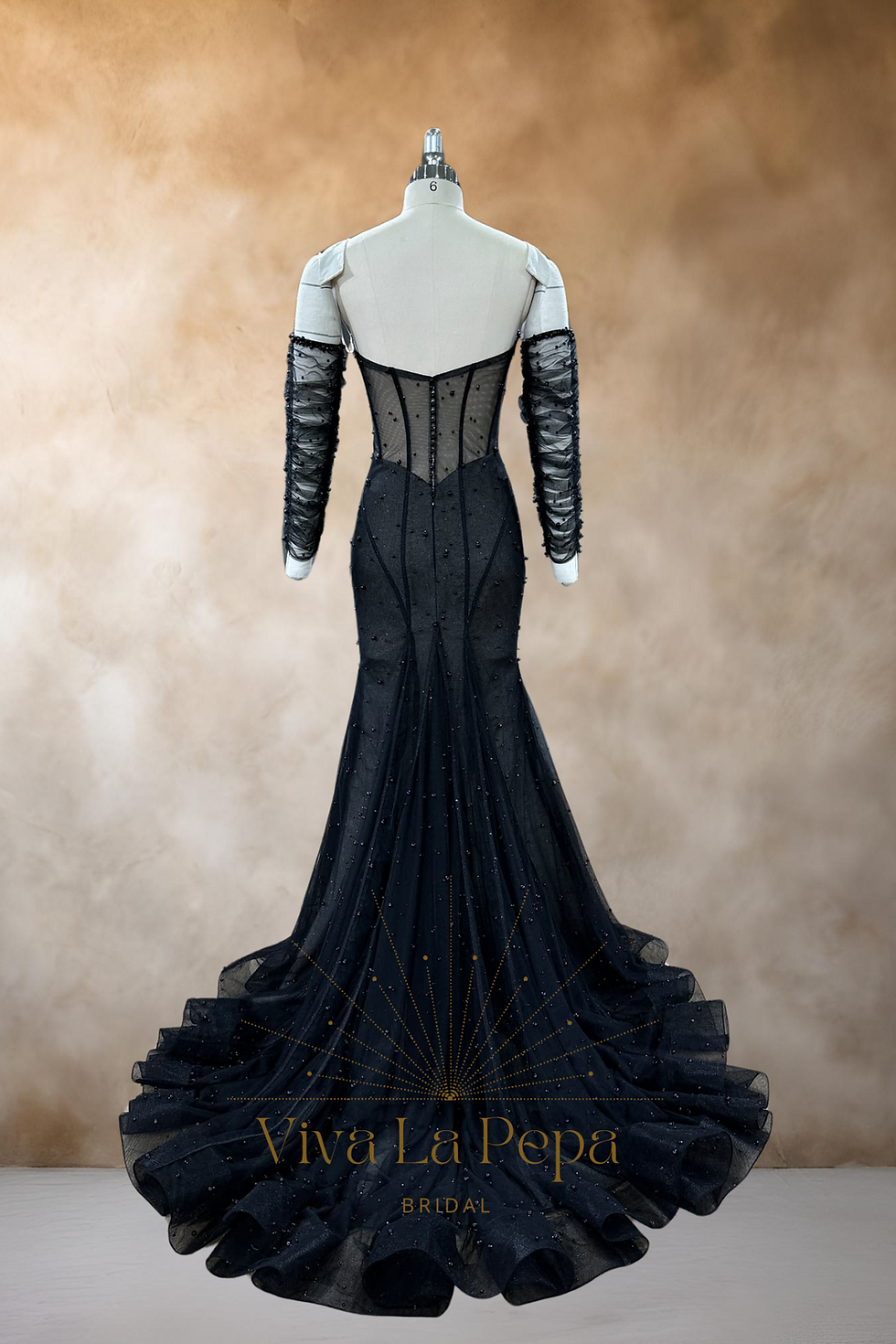 Thumbnail: Belinda Gown-Alternative Black Gothic Off the Shoulder Mermaid Wedding Dress