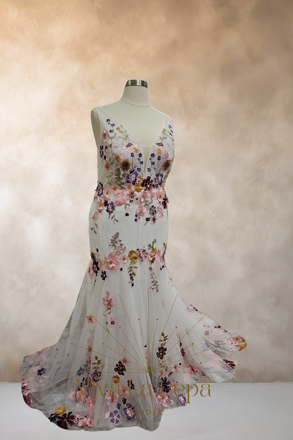 Thumbnail: Justine Gown Botanical Color Floral Embroidery Mermaid Wedding dress