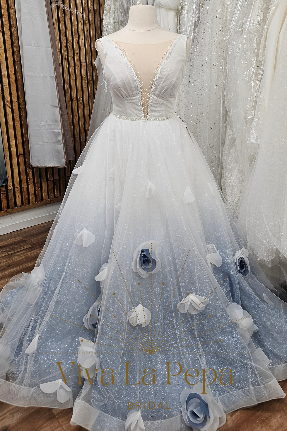 Thumbnail: Marina Gown Alternative Blue Sparkle Beaded 3DFloral Ball gown Wedding Dress
